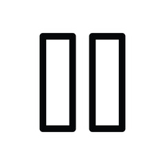 A minimalist black pause icon consisting of two vertical parallel lines on a clean white background. Music and Media single line icon UI design.
