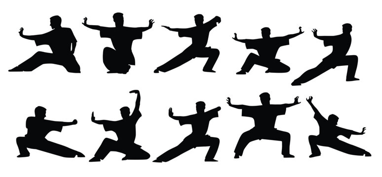 Vector set of wushu. Wushu positions. Design elements and icons