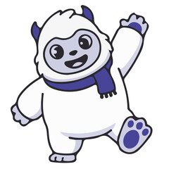Naklejka premium Cheerful Yeti: A playful and endearing yeti figure with a warm smile and welcoming gesture, a delightful presence, with a whimsical scarf.