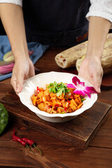 Traditional Chinese Hot and Sour Lotus Root Cooking at Honghu Lake