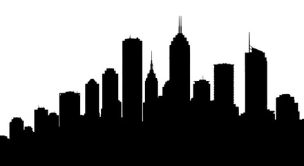 Fototapeta premium Black Silhouette of a Cityscape with Skyscrapers and Various Building Heights