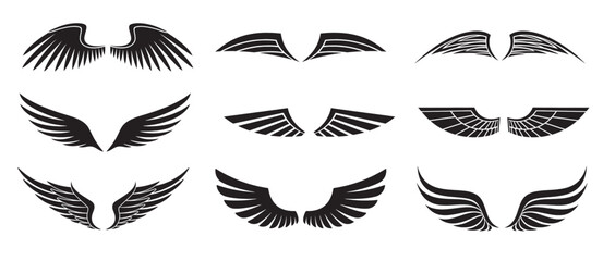 Wings black vector icons set.