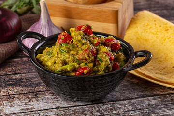 Green spicy Mexican guacamole dip