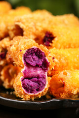 Crispy Purple Yam and Potato Rolls - Traditional Chinese Fried Appetizer
