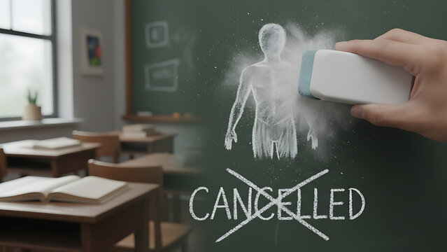 Chalk figure partially erased by an eraser symbolizes the impact of cancel culture 29707354 1