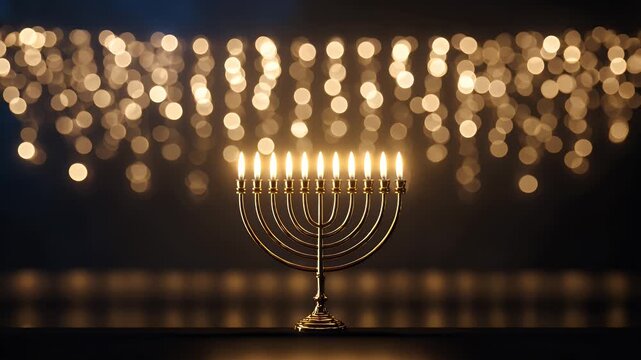 Hanukkah Menorah with Glowing Candles and Warm Bokeh Lights