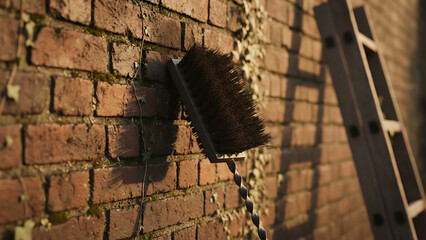 Chimney sweep brush against rustic brick wall symbolizing traditional chimney cleaning 44030237 1