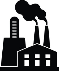 Industrial factory emitting pollution with smoke stacks and chemical symbols