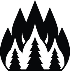 Forest fire danger warning symbol with flames and smoke