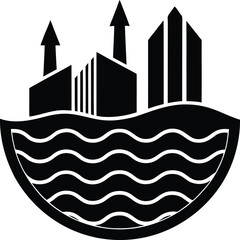 Icon representing rising sea levels and environmental change