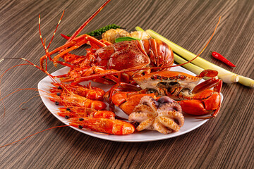 Seafood plate - lobster, crab, prawm octopus