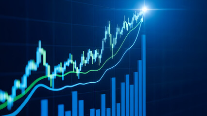 Abstract financial chart showing growth and positive market trends in blue
