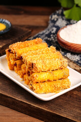 Crispy Golden Fried Potato Rolls with Traditional Chinese Sauce