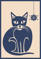 Elegant Stylized Blue Cat Portrait