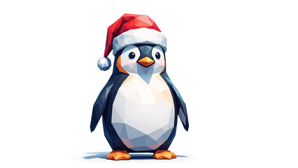 Adorable geometric penguin wearing Santa hat spreads holiday cheer, perfect for seasonal cards, festive designs, and joyful celebrations