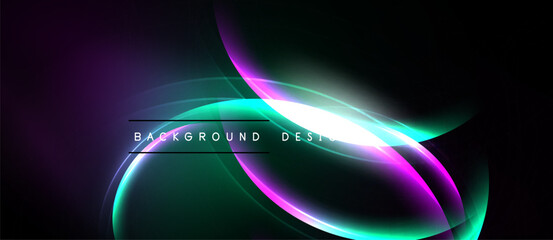 Abstract vibrant curves, glowing lines. Dark background creates dynamic visual effect. Modern design element for projects.