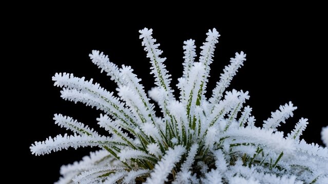 Frozen Foliage: The intricate details of ice crystals encase the evergreen needles in a stark yet delicate dance with nature, creating a captivating winter scene.