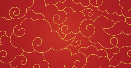 Golden chinese clouds pattern, red oriental art decoration background