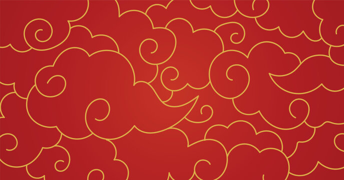 Golden chinese clouds pattern, red oriental art decoration background
