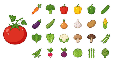 Fototapeta premium A vibrant collection of various fresh, colorful, and healthy vegetables arranged on a white background.