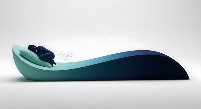 Person sleeping soundly on a relaxing bed with a pillow in studio