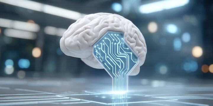 Ai healthcare concept brain with circuit interface glowing futuristic neural interface