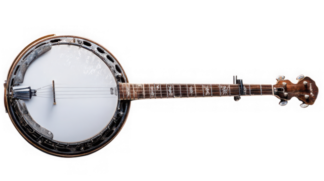 Top view of a fivestring banjo isolated on transparent background