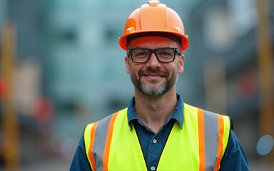 Construction worker in reflective vest and safety helmet Generative AI image. High quality