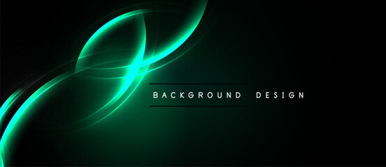 Dark background features vibrant turquoise lines. Abstract shapes create dynamic flow, modern aesthetic. Minimalist design, elegant presentation.