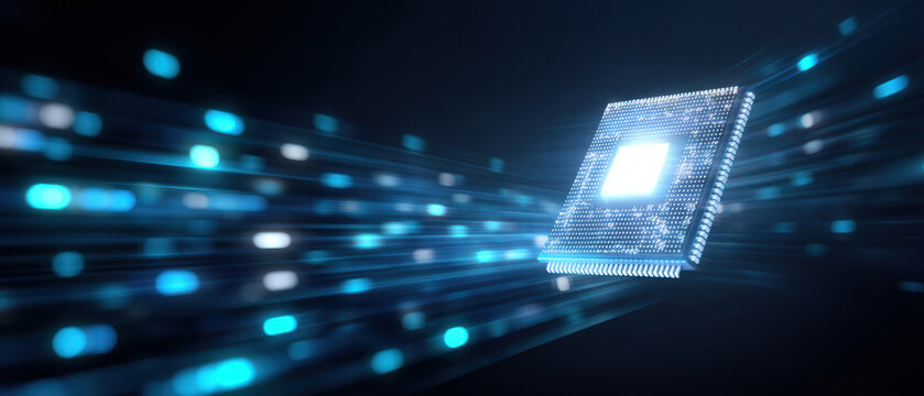 Ai healthcare futuristic microchip glowing with data streams conveying digital medical innovation