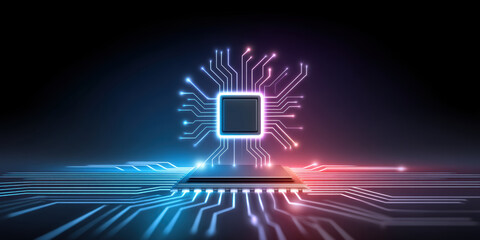 Ai healthcare circuit board glowing microchip futuristic processor on dark background