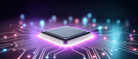 Ai healthcare microchip glowing on circuit board futuristic lighting energetic scene