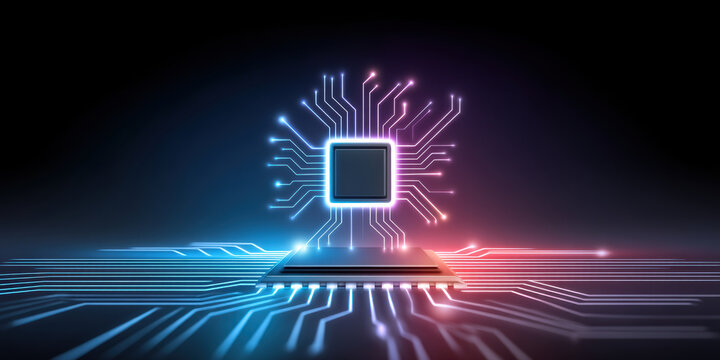 Ai healthcare circuit board glowing microchip futuristic processor on dark background - Powered by Adobe