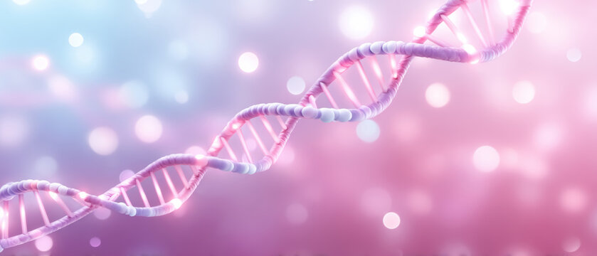 Soft pink DNA strand glowing in futuristic ai healthcare concept with gentle bokeh lights - Powered by Adobe