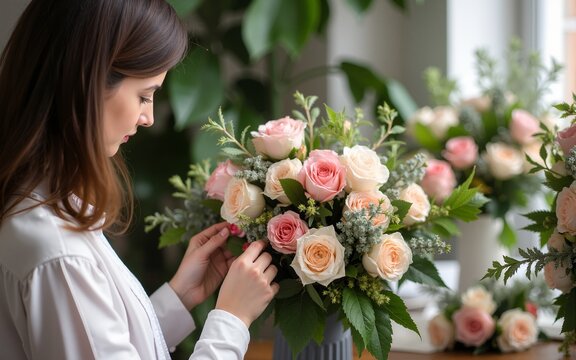 floral designer working. High quality