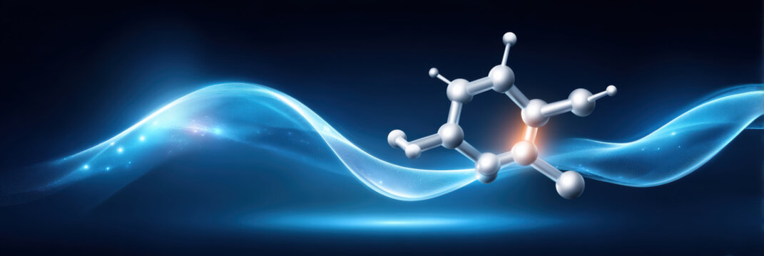 Ai healthcare molecular model flowing blue wave innovation concept