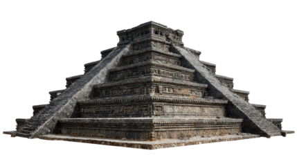Ancient Toltec pyramid in Tula Mexico background isolated on a Transparent background, PNG file.