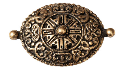 Ancient Viking brooch with Norse design background isolated on a Transparent background, PNG file.