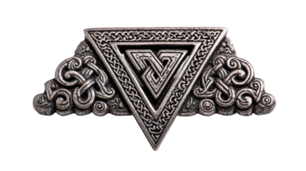 Ancient Viking brooch with Norse design background isolated on a Transparent background, PNG file.
