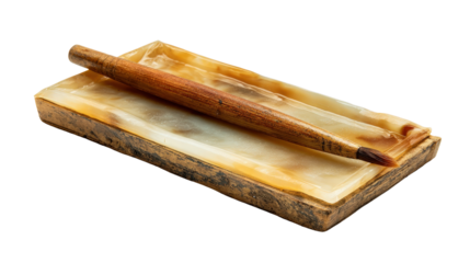 Ancient wax tablet with stylus background isolated on a Transparent background, PNG file.