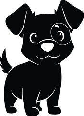 Cute black puppy flat design vector illustration