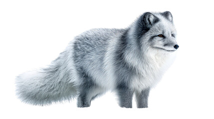 Fototapeta premium Arctic fox in winter fur background isolated on a Transparent background, PNG file.