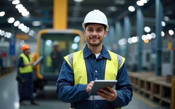 Maintenance engineer in protective workwear working in modern factory. High quality - Powered by Adobe