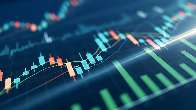 Candlestick chart showing financial market trends and investment analysis