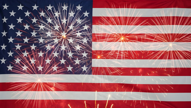 American flag with fireworks display for independence day celebration