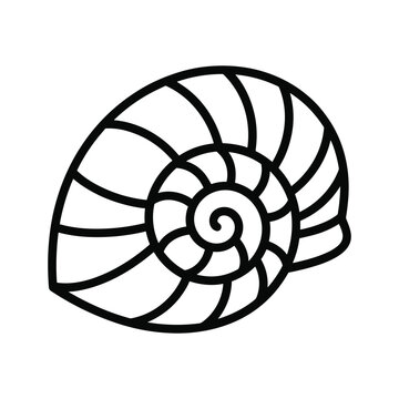 Minimalist spiral seashell outline vector icon design. simple snail shell illustration element.