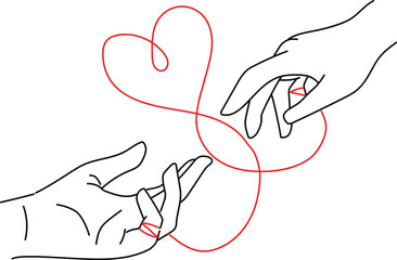 Red Thread of Fate Connecting Love Concept