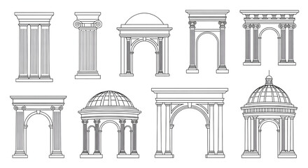 Naklejka premium Architectural Symphony of Structures: A comprehensive collection of architectural elements showcases a symphony of designs and structures.