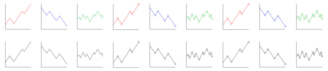 シンプルなカラフルな折れ線セット 赤・青・緑・黒