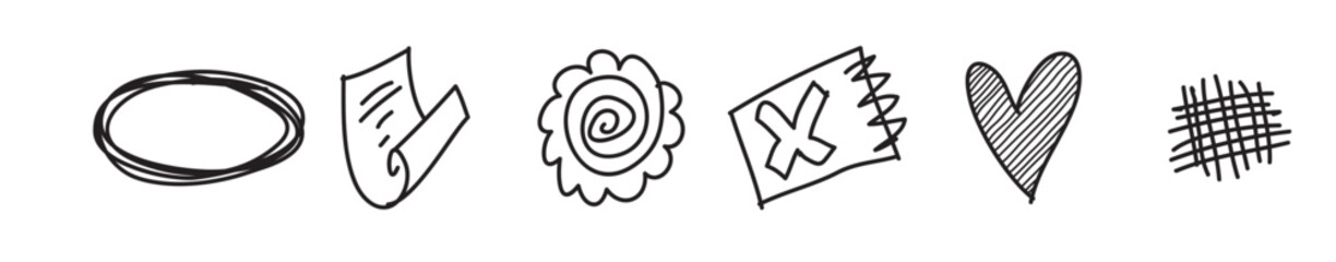 Set of different doodles hand drawn elements isolated on white doodle glitter star heart hand written arrow elements beautiful background,  vector illustration. vector illustration.